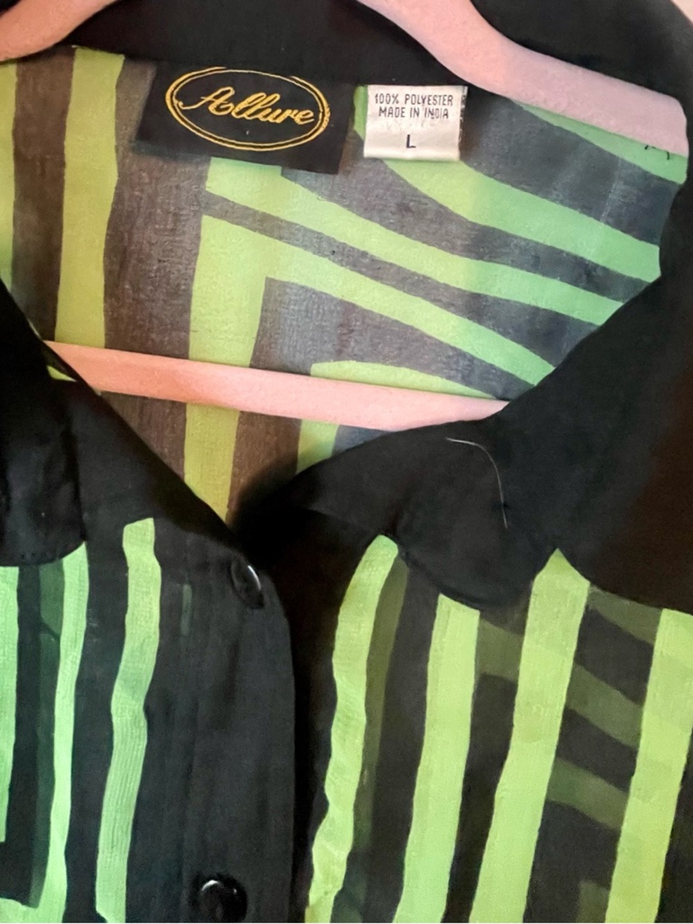 Sheer Green and Black Blouse Size Large ~ Loose Fit ~ Layering Piece - Picture 3 of 6